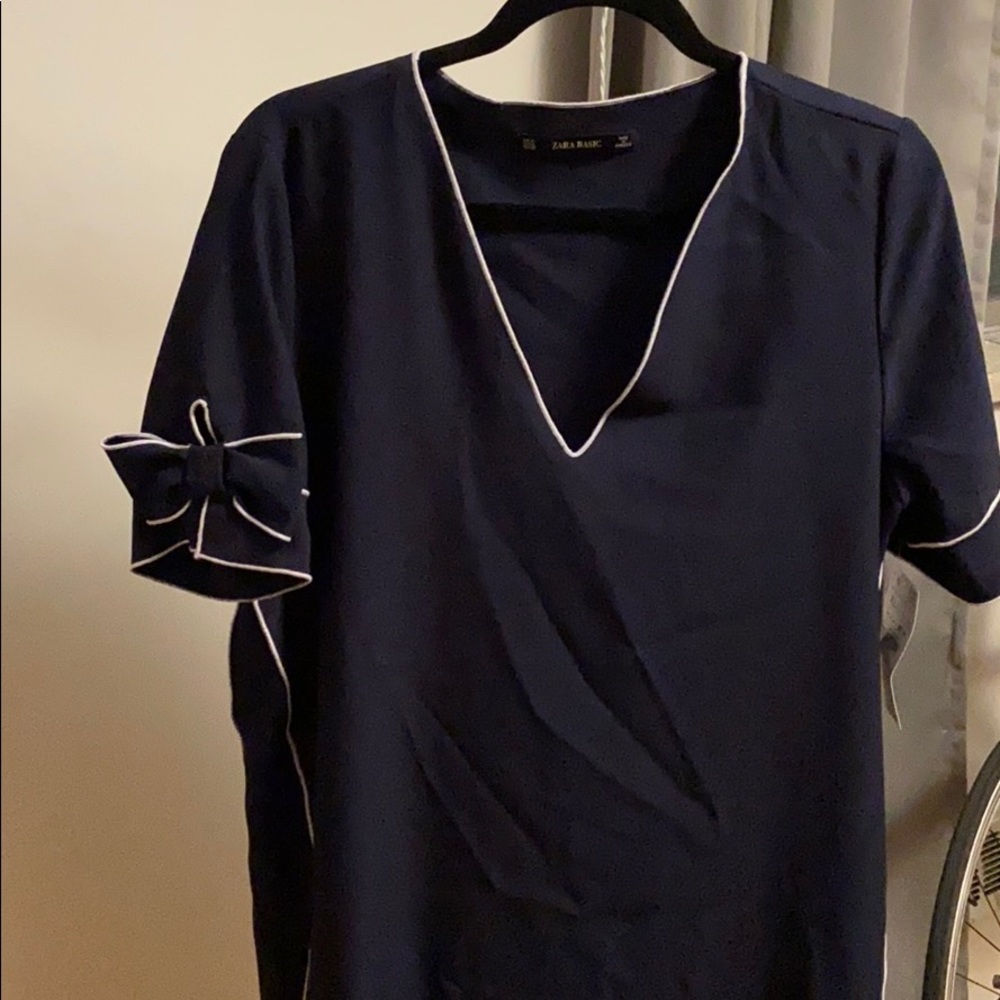 Zara Navy Blue Shift Dress with Bows size XL